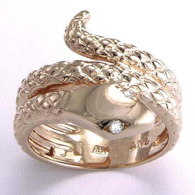 Men's 14k Rose Gold Twisted Serpent Diamond Ring