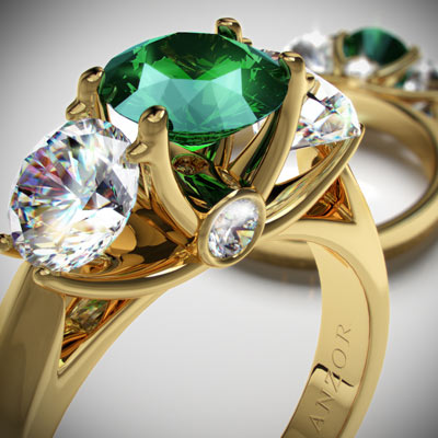 14k Gold Emerald Diamond Anniversary Ring
