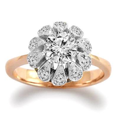 Old Russian design Diamond Ring 14k Rose and White