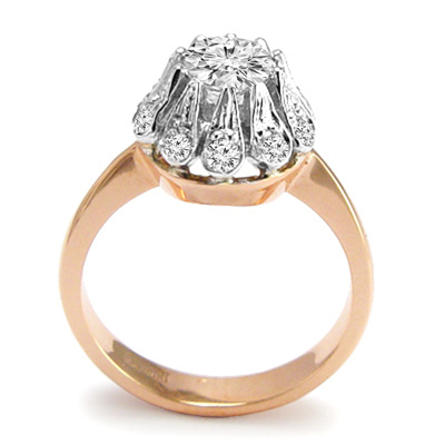 Old Russian design Diamond Ring 14k Rose and White