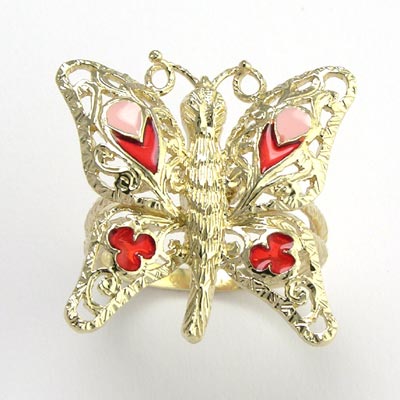 14K Solid Yellow Gold Butterfly Ring