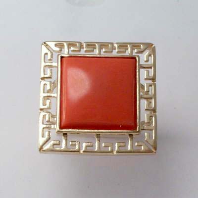 14k solid yellow Gold Coral Greek key Ring 4.80 gr