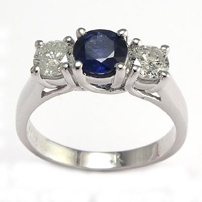 Sapphire Diamond Three Stone Ring 14k Gold