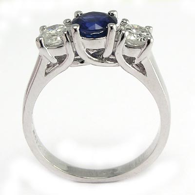 Sapphire Diamond Three Stone Ring 14k Gold