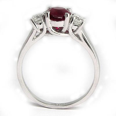14k Gold Ruby Diamond Three Stone Ring