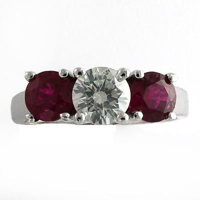 14k Gold Ruby Diamond Three Stone Ring