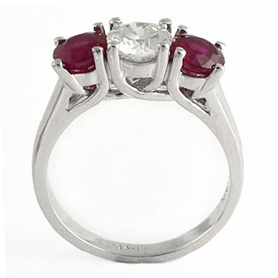 14k Gold Ruby Diamond Three Stone Ring