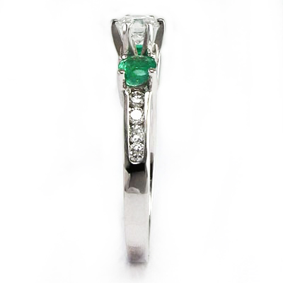 14k Gold Emerald Diamond Ring Three stone ring