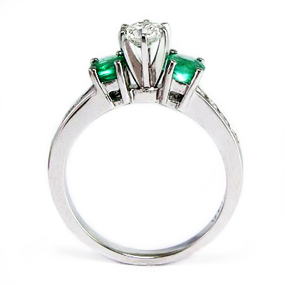 14k Gold Emerald Diamond Ring Three stone ring