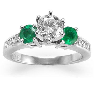 14k Gold Emerald Diamond Engagement Ring