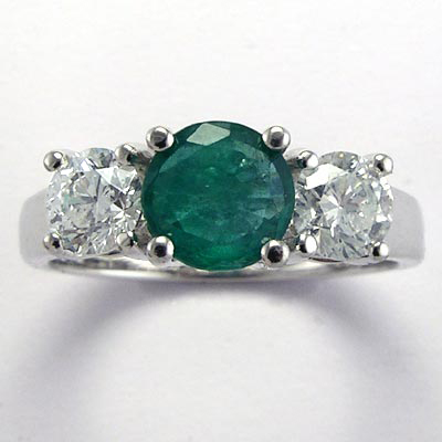 Emerald Diamond Three Stone Ring 14k Gold