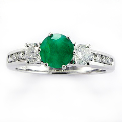 14k Gold Emerald Diamond Engagement Ring