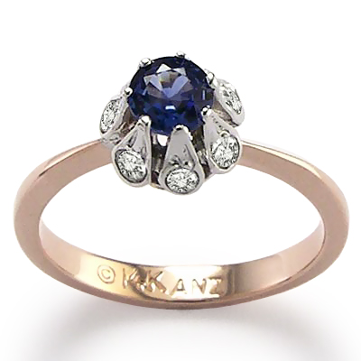 Ceylon Sapphire Diamond Russian style Ring 14k gol
