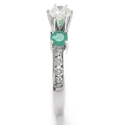 14k Gold Emerald Diamond Ring Three stone ring