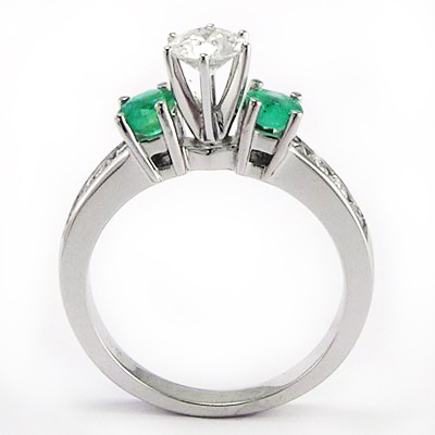 14k Gold Emerald Diamond Ring Three stone ring