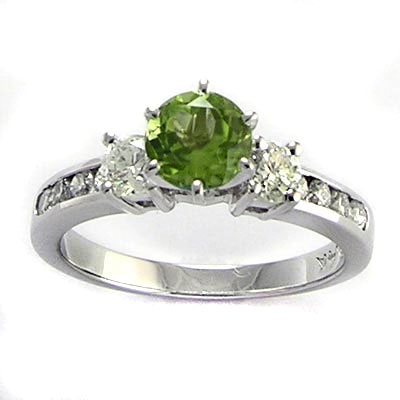 14k Gold Peridot and Diamond Engagement Ring
