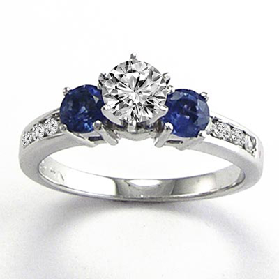 18k Gold Sapphire Diamond  Engagement Ring