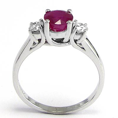 14k Gold Ruby and Diamond Three Stone Ring