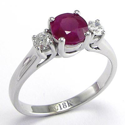 Ruby Diamond Three Stone Ring 18k Gold