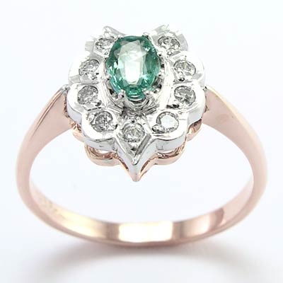 Russian Style Emerald Diamond Earrings 14K 585