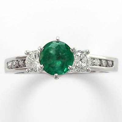 14k Gold Emerald Diamond Engagement Ring