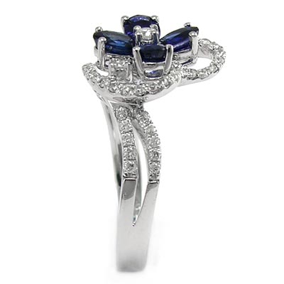 Platinum Diamond and Sapphire Flower Ring