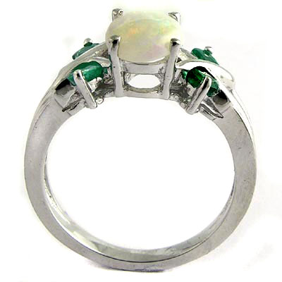 14k White Gold Opal Emerald Ring