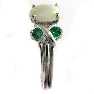 14k White Gold Opal Emerald Ring