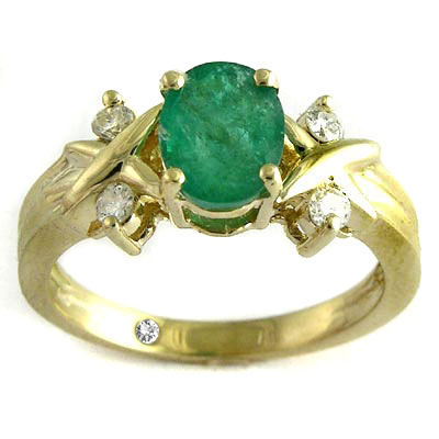 14k Gold Emerald and Diamond Ring
