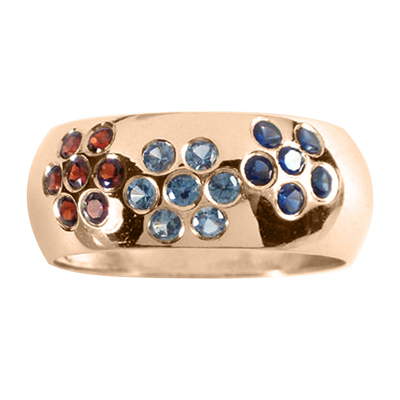 14k Gold Sapphire Garnet Topaz ring Band
