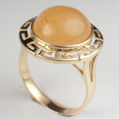 14k Gold Yellow Jade Greek Key Ring