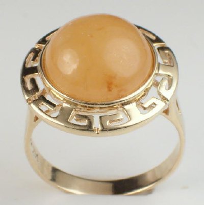 14k Gold Yellow Jade Greek Key Ring