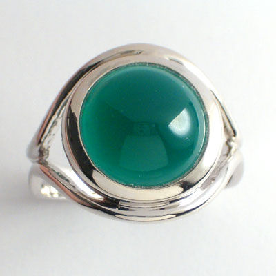 14k Solid White Gold Green Onyx Ring