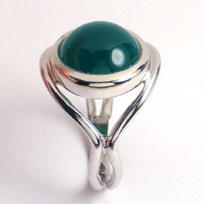 14k Solid White Gold Green Onyx Ring