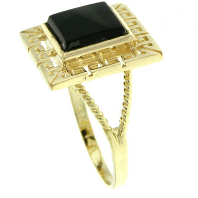 14k Gold Greek Key onyx Stone Ring