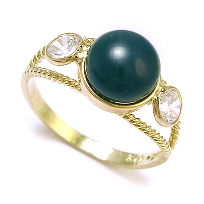 14k Yellow Gold Green Onyx and CZ Ring