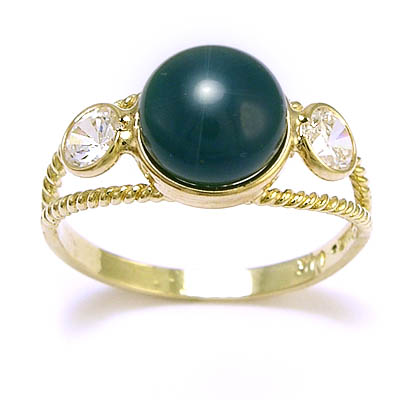14k Yellow Gold Green Onyx and CZ Ring