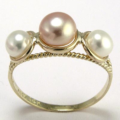 14k Gold Triple Pearl Ring
