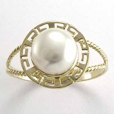14k Pearl Greek Design Ring