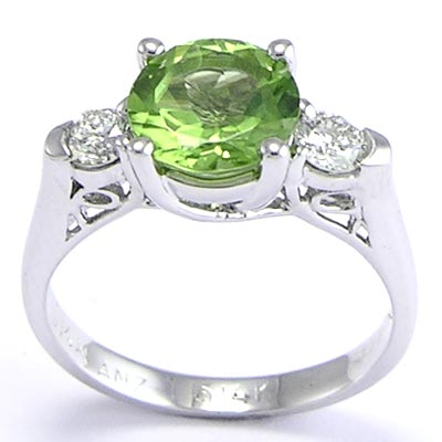 14k Gold Peridot Diamond Tree stone Ring