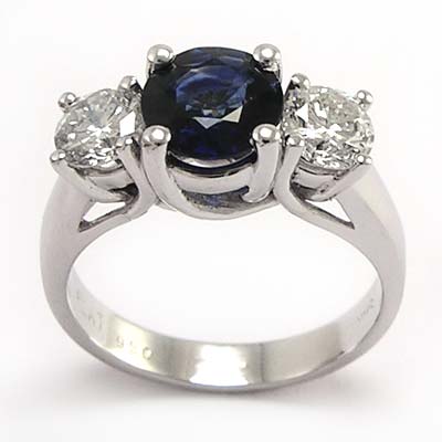 Diamond Sapphire 3 stone ring in 950 Platinum