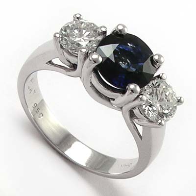 Diamond Sapphire 3 stone ring in 950 Platinum