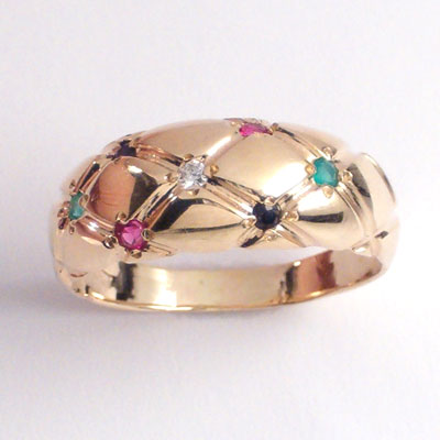 14k Gold Diamond Ruby Sapphire Emerald Ring