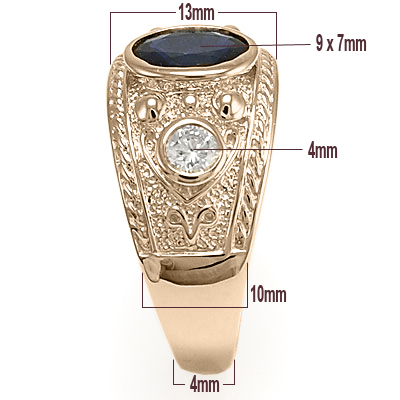 Men's Ring Sapphire and Diamonds in 14k