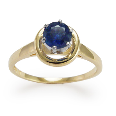 18k Two-Tone Gold Blue  Sapphire Ring