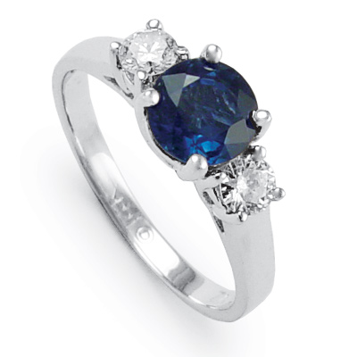 14k White Gold Sapphire Diamond Three Stone Ring