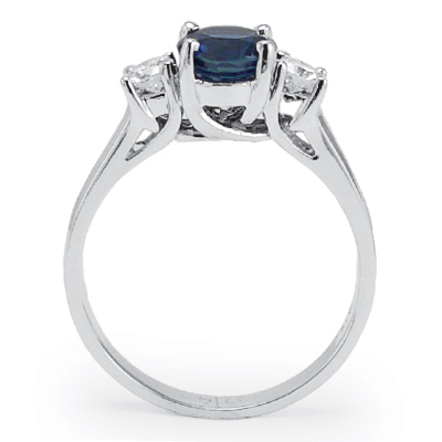 14k White Gold Sapphire Diamond Three Stone Ring