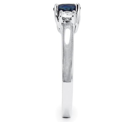 14k White Gold Sapphire Diamond Three Stone Ring