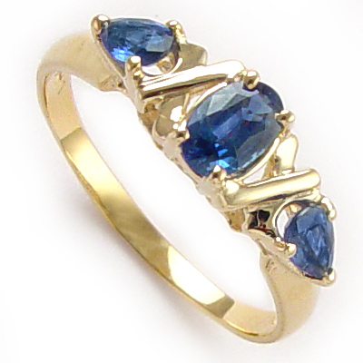 Sapphire Three Stone Ring 14k Gold