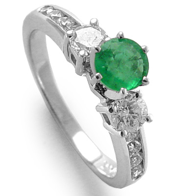 14k Gold Emerald Diamond Engagement Ring